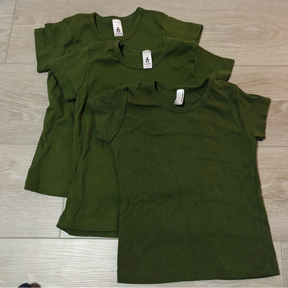 Trio of American Apparel Kids Baby Rib Cap Sleeve Tees - Olive